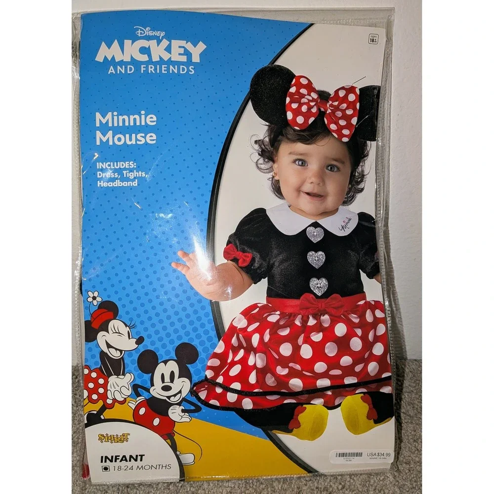 Disney Minnie Mouse Infant Costume Set Dress Tights‎ Headband 18-24 Months NEW
